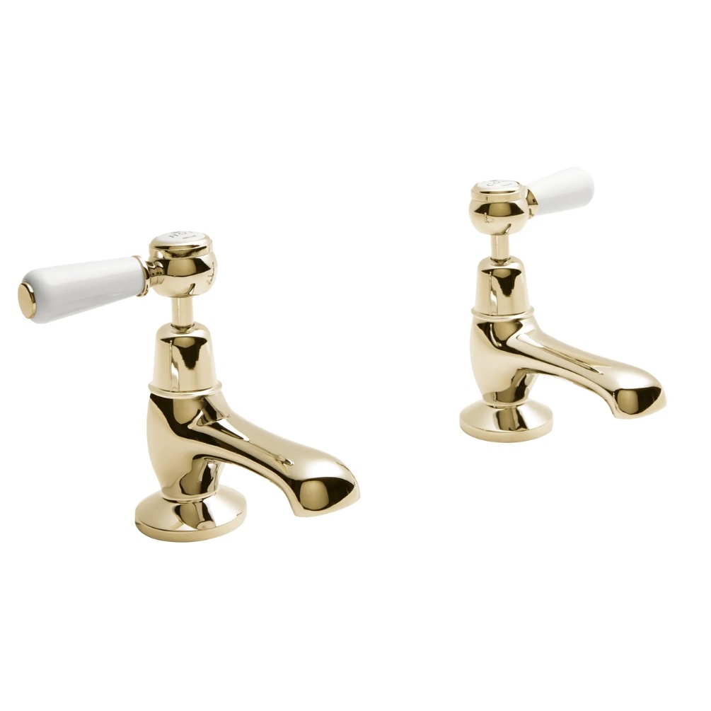 BC Designs Victrion Gold Lever Basin Pillar Taps Cut Out